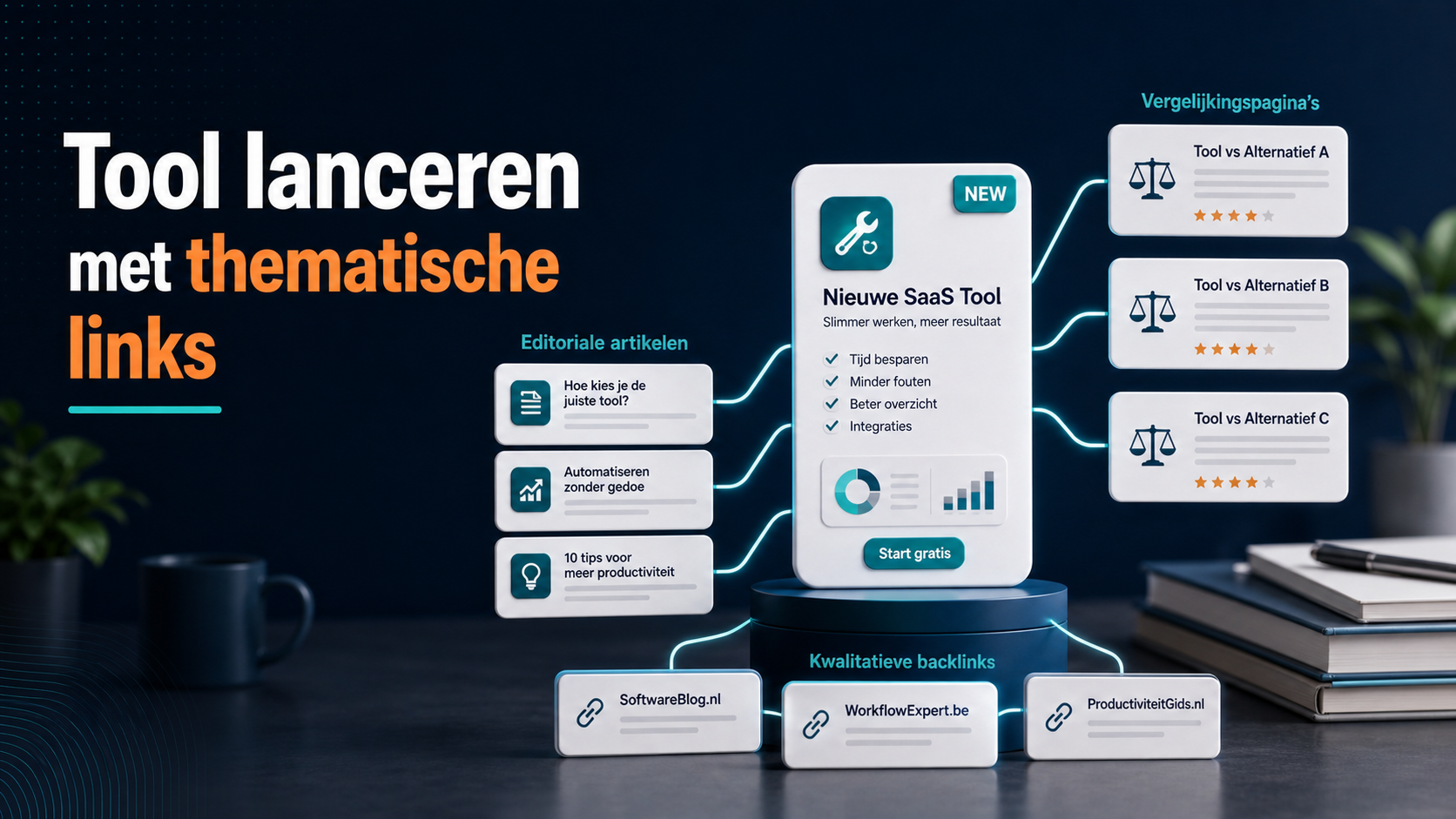 Nieuwe SaaS tool gelanceerd met editoriale artikelen, vergelijkingspagina's en thematische backlinks