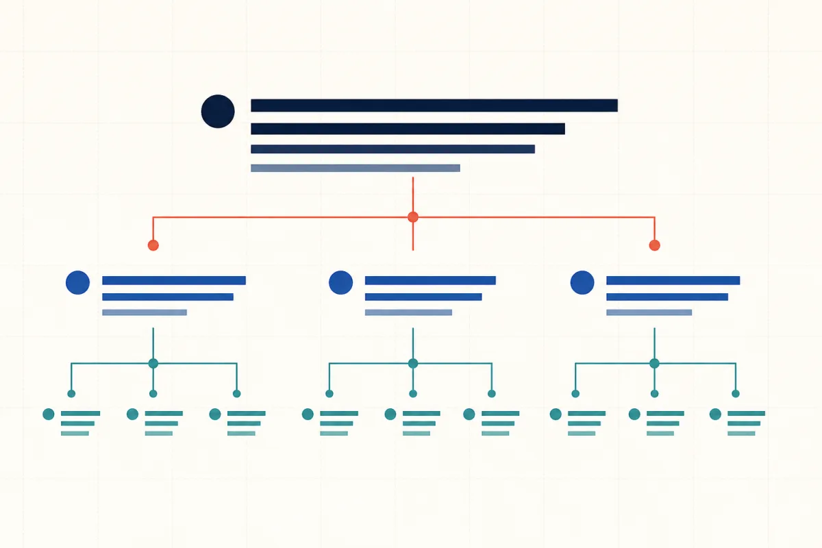 Koppenhiërarchie met één hoofdkop, meerdere sectiekoppen en bijbehorende subkoppen