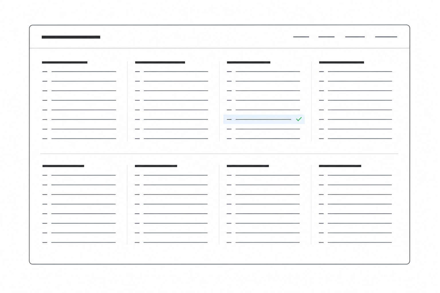 Overzicht van een startpagina met rubrieken vol links, waarvan er eรฉn gemarkeerd is als gecontroleerde vermelding