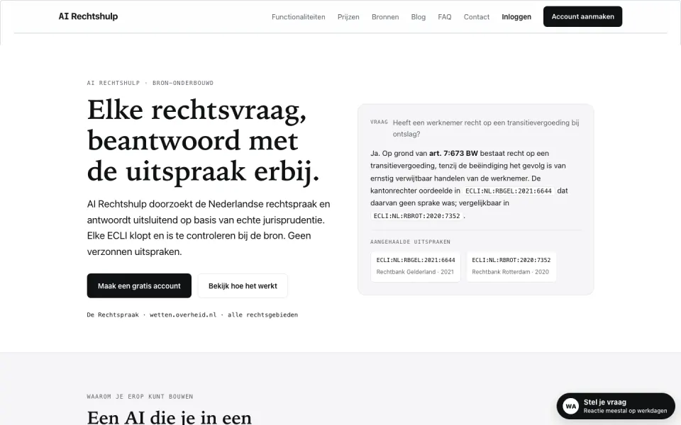Homepage van AI-Rechtshulp.nl