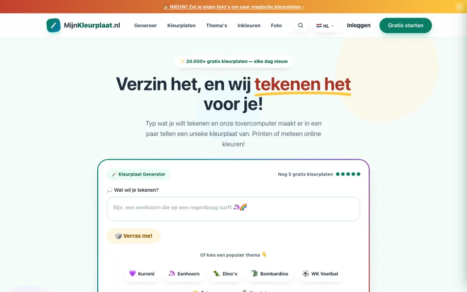 Homepage van MijnKleurplaat.nl