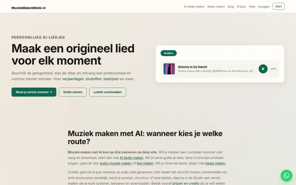Homepage van MuziekMakenMetAI.nl